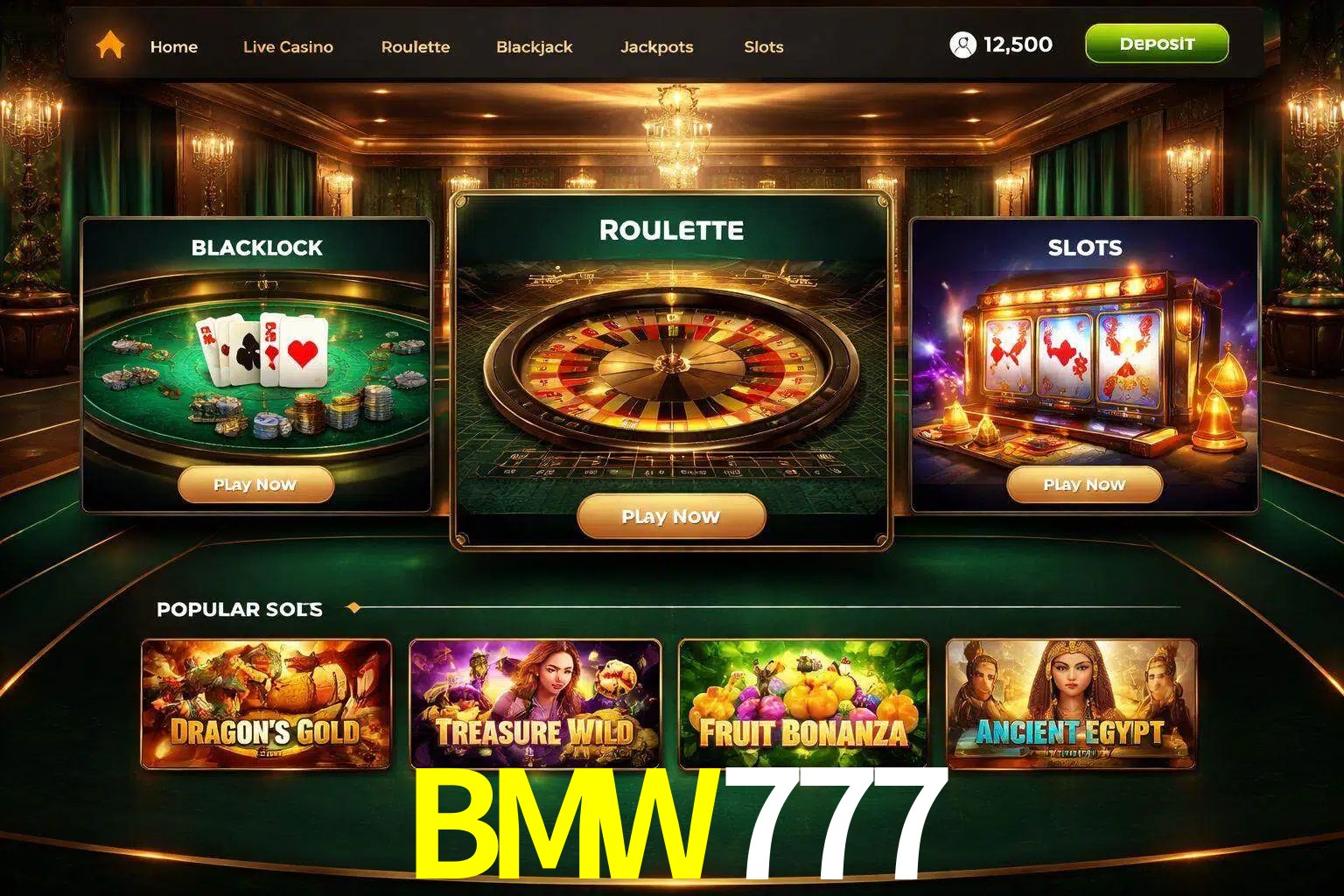 Vista de la plataforma BMW777 Casino mostrando categorías organizadas de juegos en línea